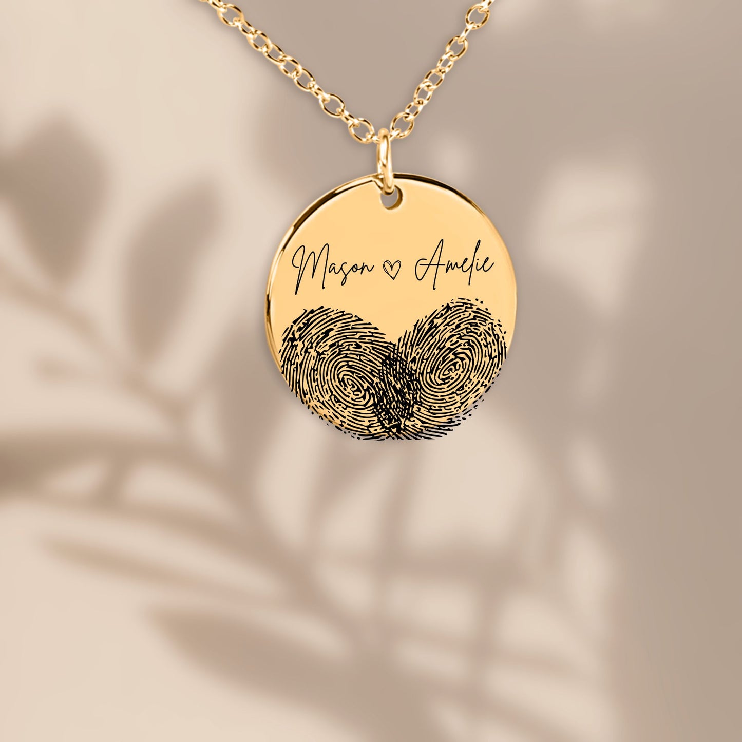 Collar huella dactilar con nombres y corazón - oro - plata - rosa