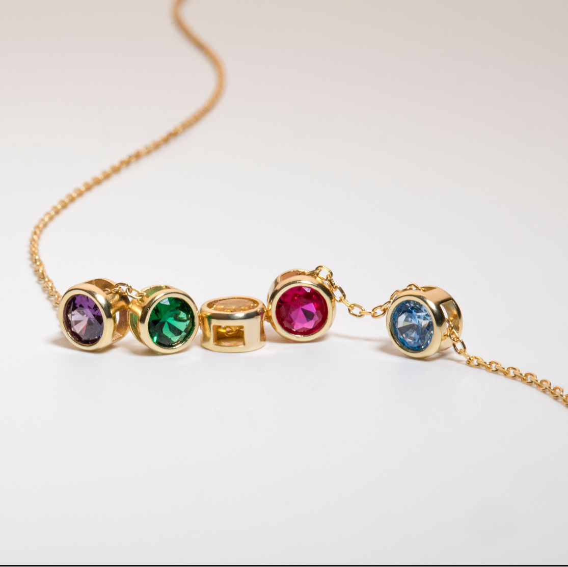 Colar e pulseira Birthstone zircona prata - ouro
