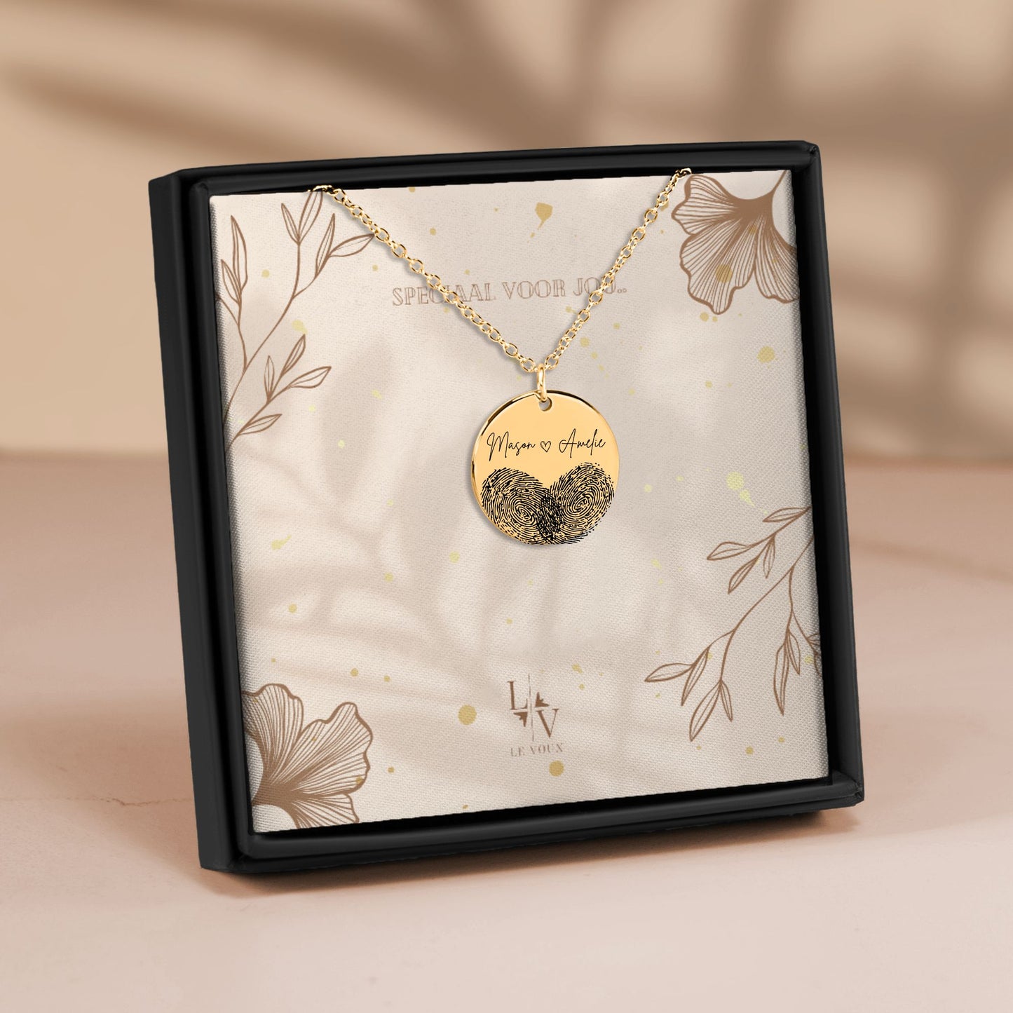Collar huella dactilar con nombres y corazón - oro - plata - rosa