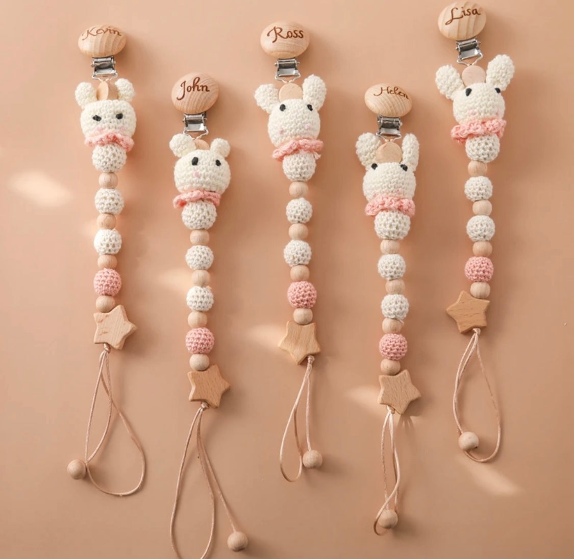 Clip per ciuccio per bambini fatta a mano rosa e blu
