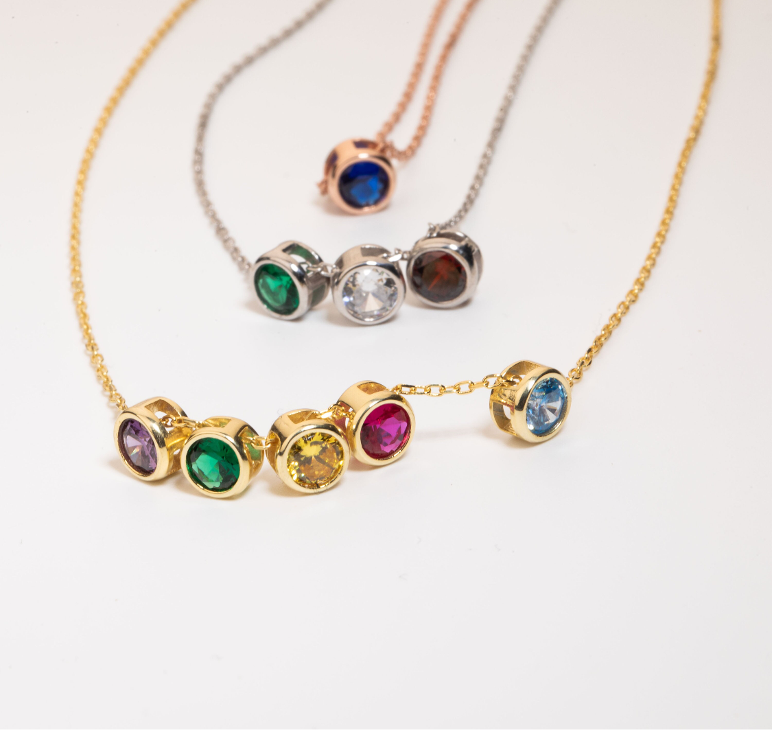 Colar e pulseira Birthstone zircona prata - ouro