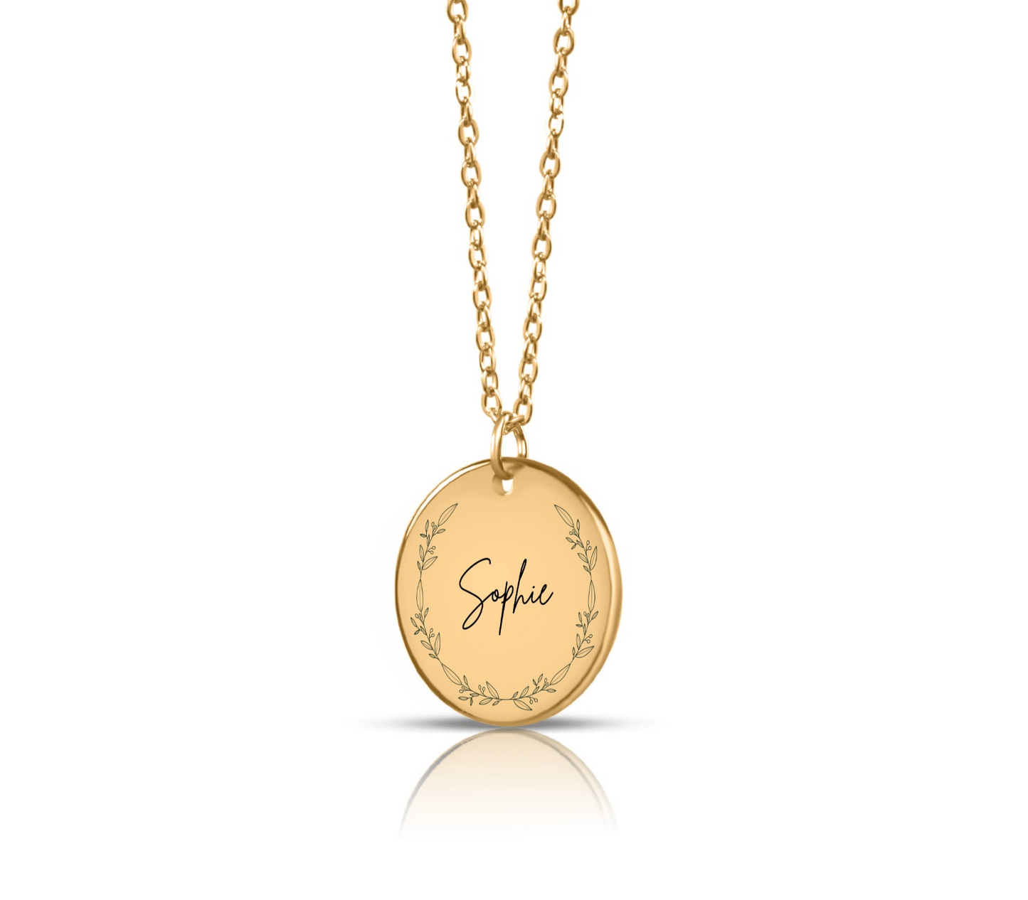 Nome della collana con incisione del nome della collana, gioielli rotondi con monete - argento - rosa - oro