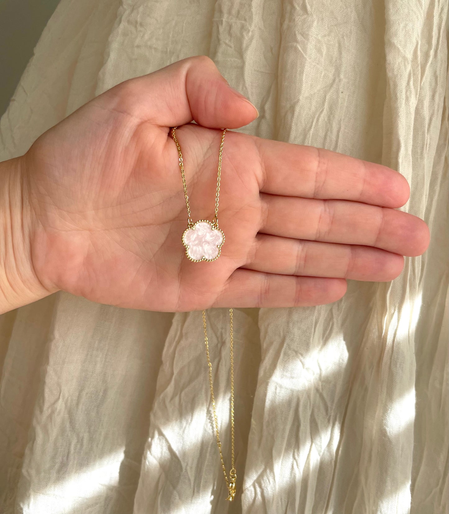 Collar de trébol con colgante (2 lados) - tallo - chapado en rosa - chapado en oro