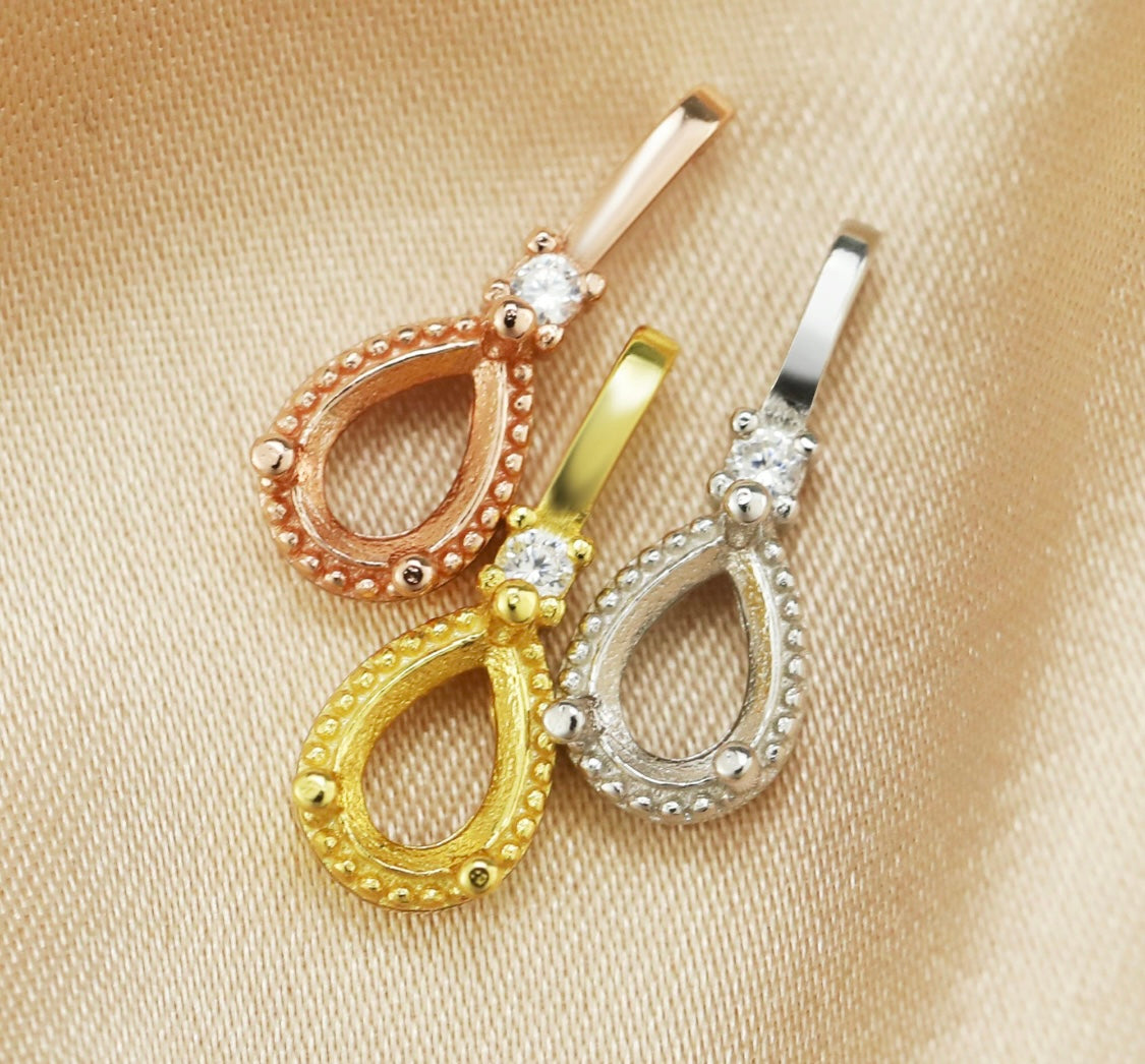 Percha con forma de gota de circonita - plata - baño de oro - baño rosado