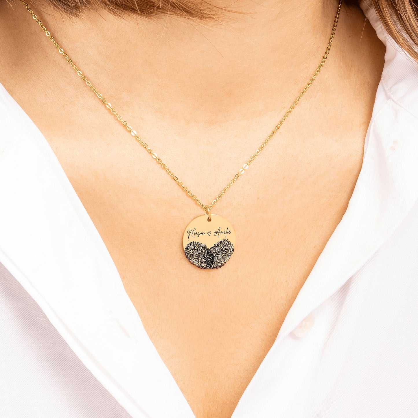 Collar huella dactilar con nombres y corazón - oro - plata - rosa