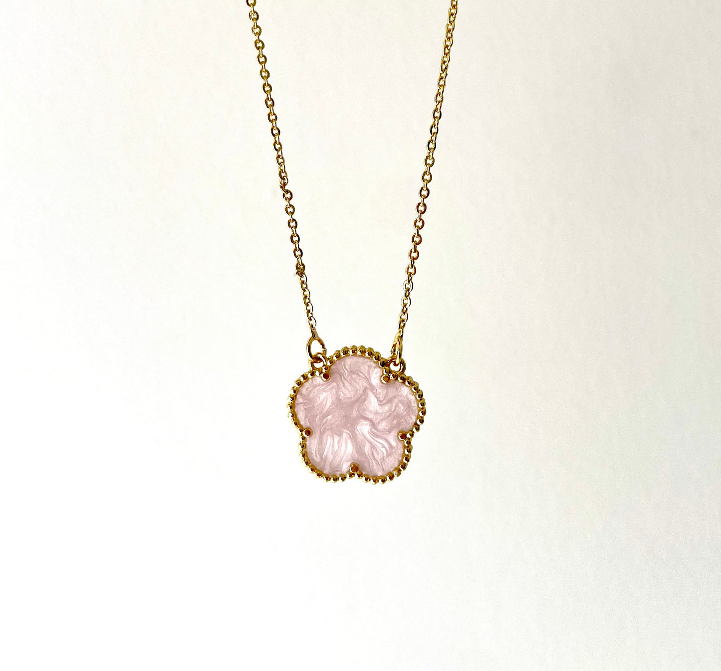 Collar de trébol con colgante (2 lados) - tallo - chapado en rosa - chapado en oro