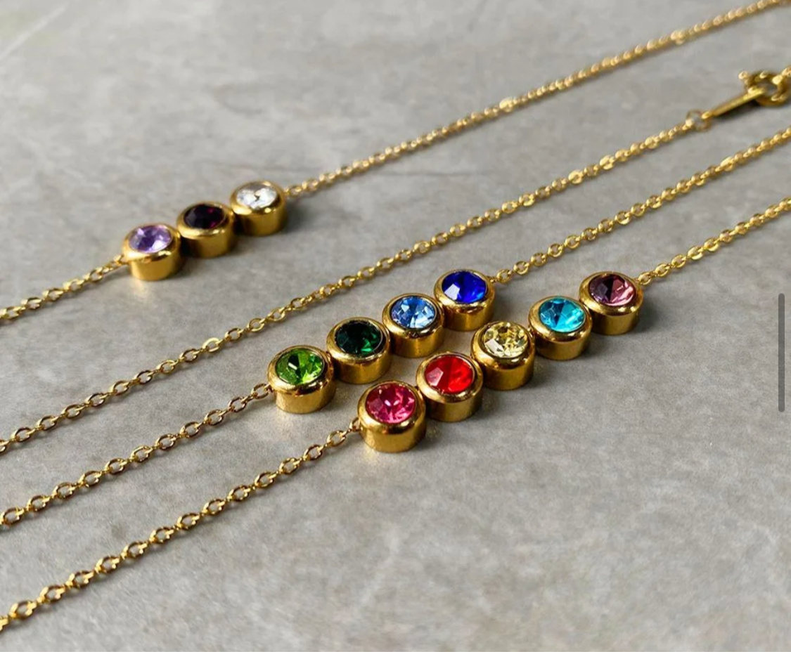 Colar e pulseira Birthstone zircona prata - ouro