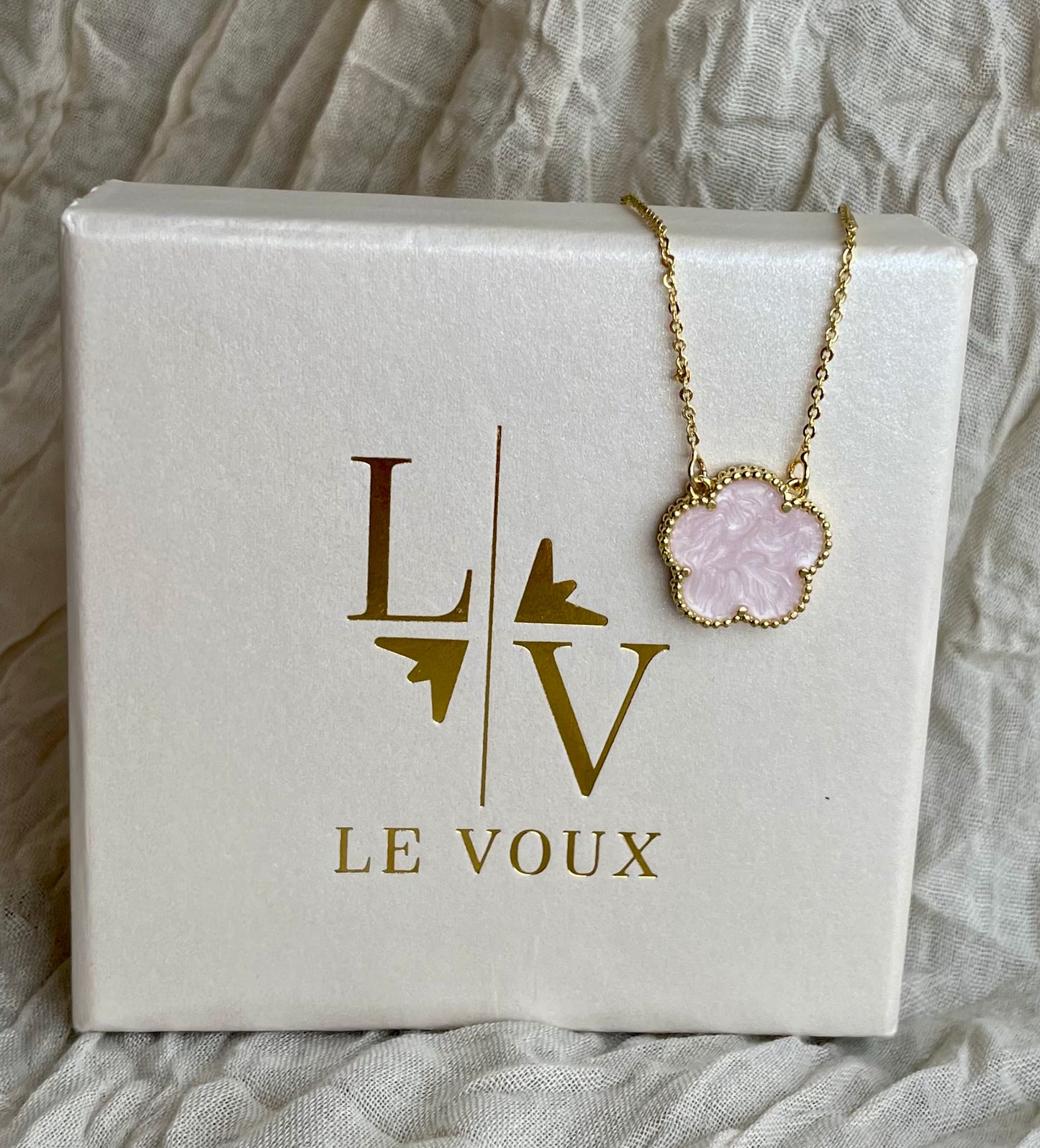 Collar de trébol con colgante (2 lados) - tallo - chapado en rosa - chapado en oro