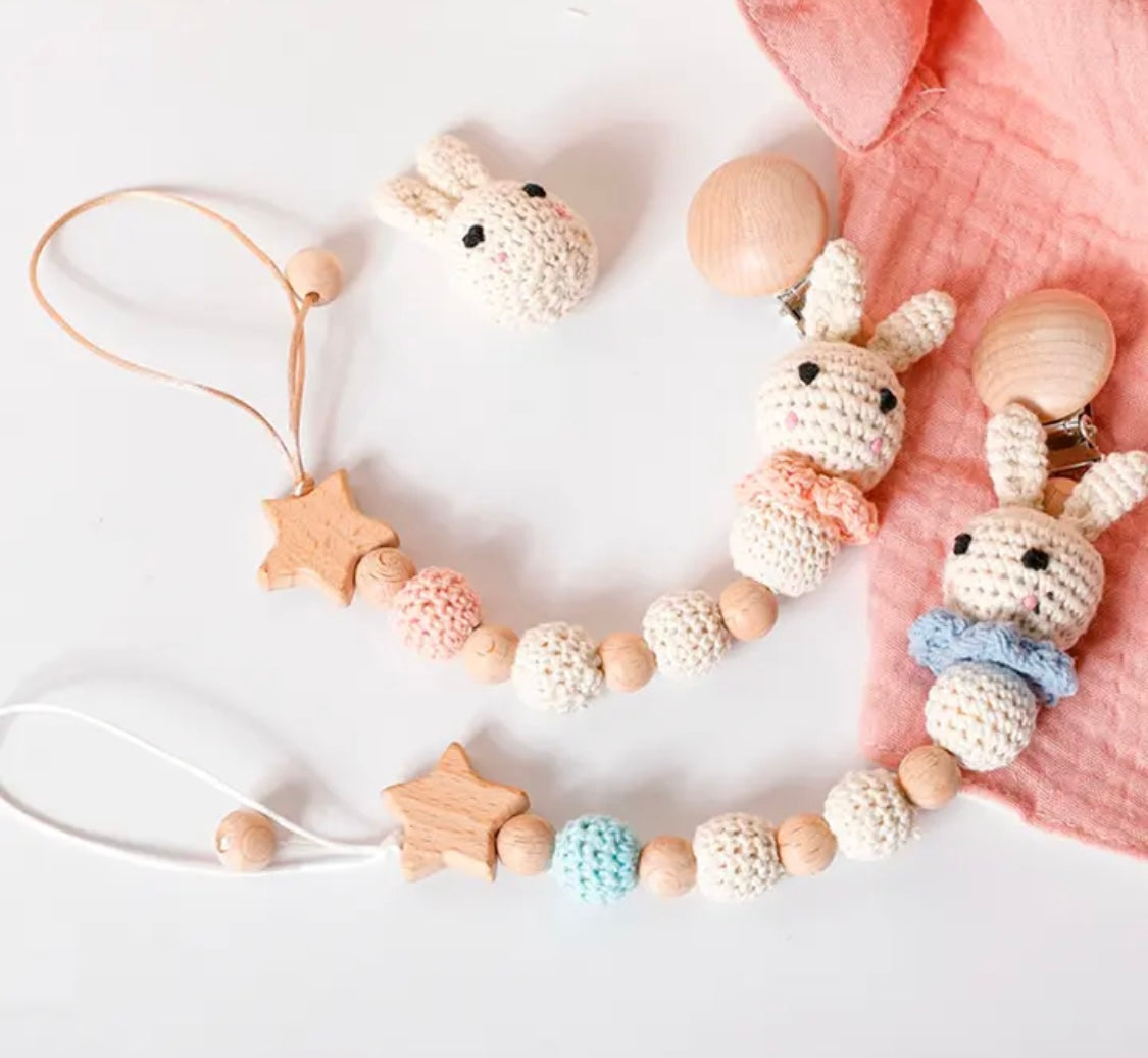 Clip per ciuccio per bambini fatta a mano rosa e blu