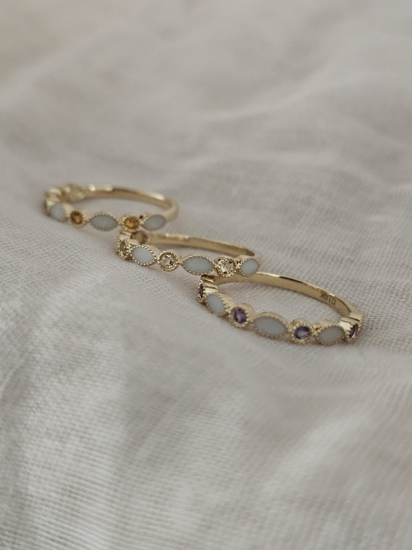 Anello per latte materno Pietre portafortuna Céline, argento, oro e rosa placcato (disponibile anche senza seghettature)