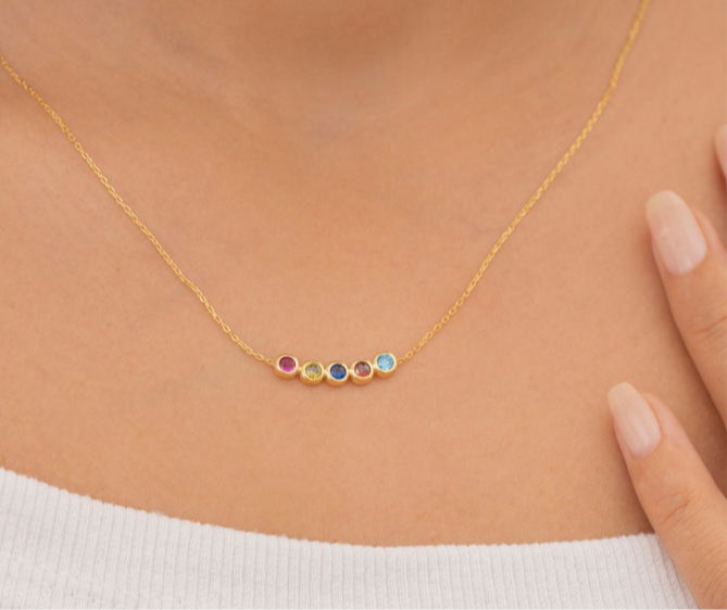 Colar e pulseira Birthstone zircona prata - ouro