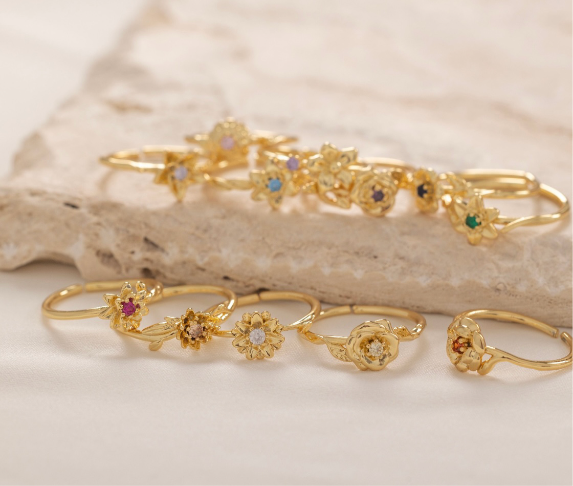 Anello per il latte materno, il fiore portafortuna - oro 14 carati