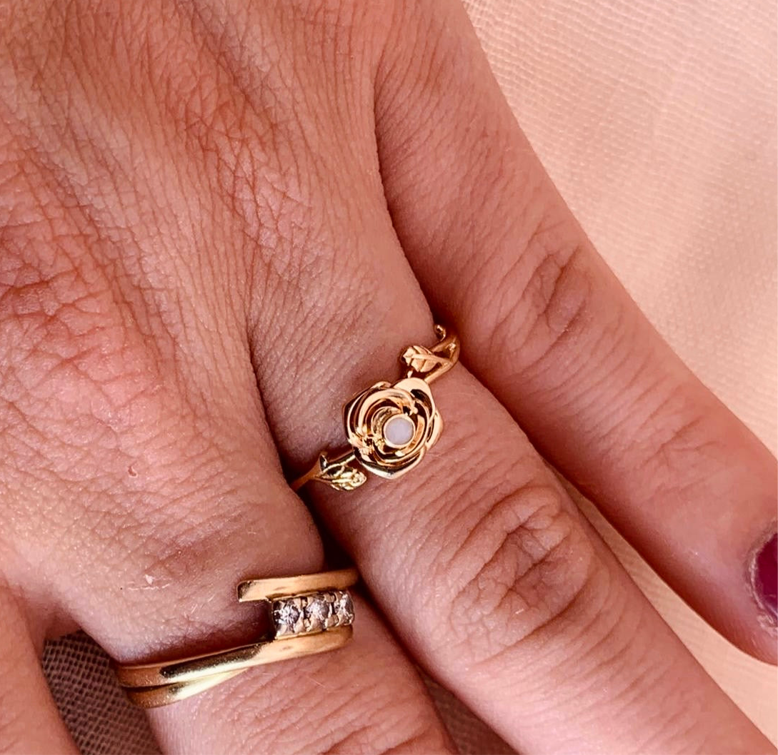 Anello per il latte materno, il fiore portafortuna - oro 14 carati