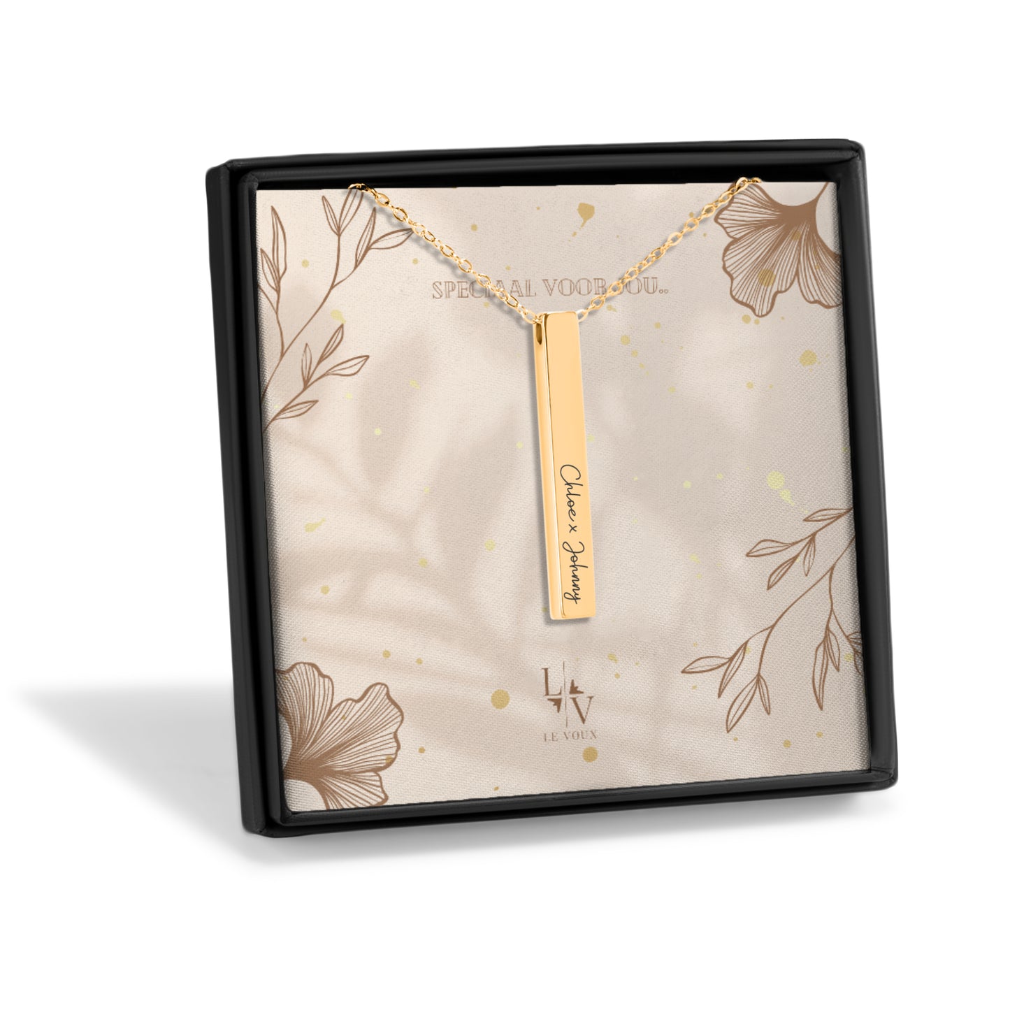 Collar de barra 3D con nombre o fecha - plata - oro rosa - oro
