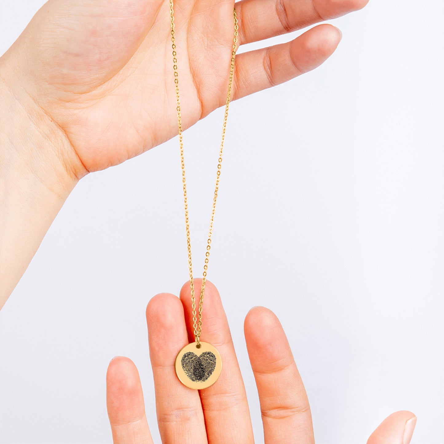 Colar com impressão digital coração gravado em moeda com corrente de joias personalizadas - prata - ouro rosa - ouro