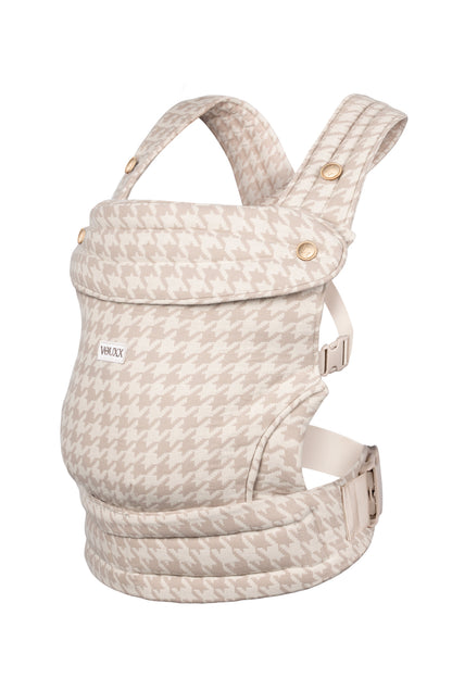 Baby draagzak ergonomisch katoen linnen  beige kleur VOUXX de draagzak is gecertificeerd