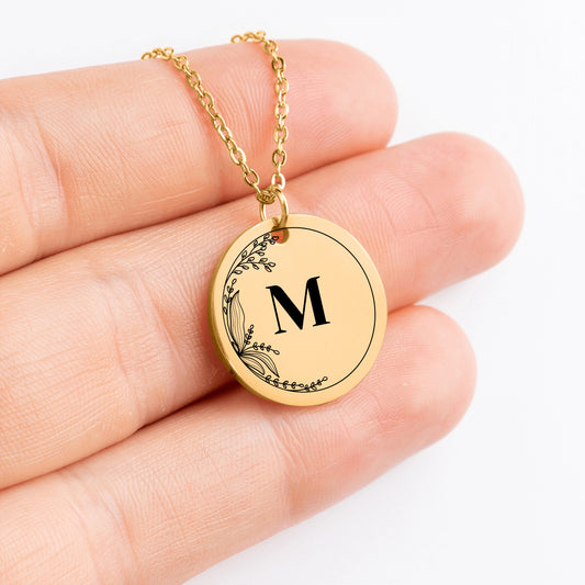Colar com letras iniciais gravada joia personalizada flor - prata - ouro rosa - ouro
