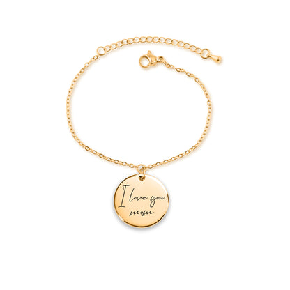 Envie seu texto escrito ou desenho para esta pulseira de moeda - prata - ouro rosa - ouro