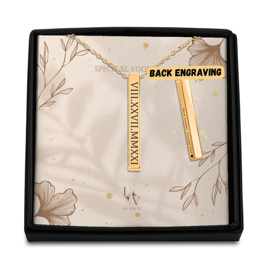 Colar de barra 3D com data romana - prata - ouro rosa - ouro