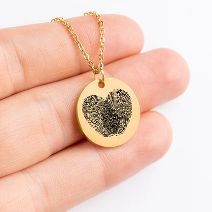 Colar com impressão digital coração gravado em moeda com corrente de joias personalizadas - prata - ouro rosa - ouro