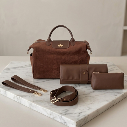 Tote bag luiertas suede bruin