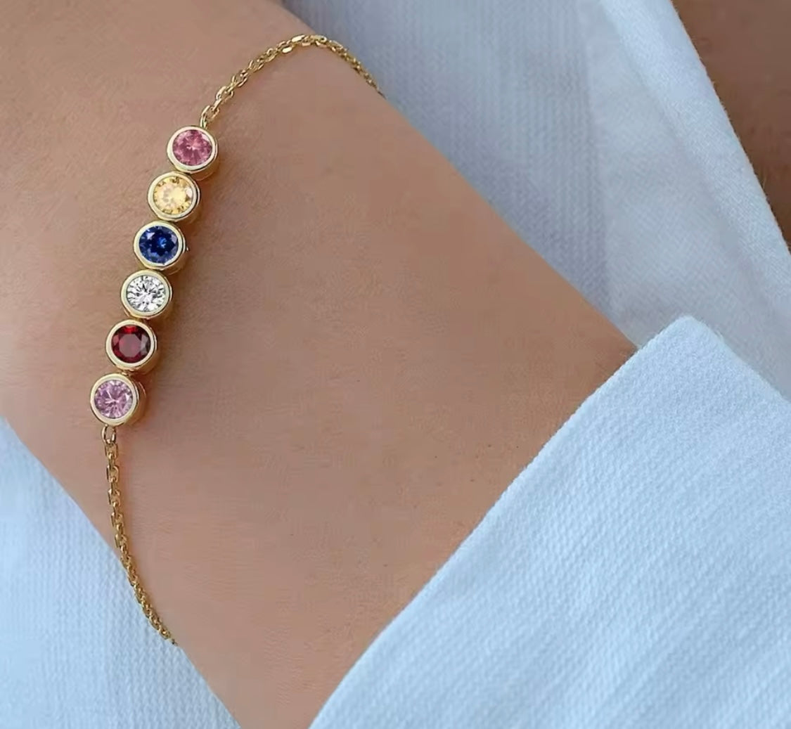 Geburtsstein-Zirkona-Halskette und Armband, Silber – Gold