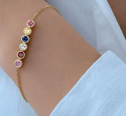 Geburtsstein-Zirkona-Halskette und Armband, Silber – Gold