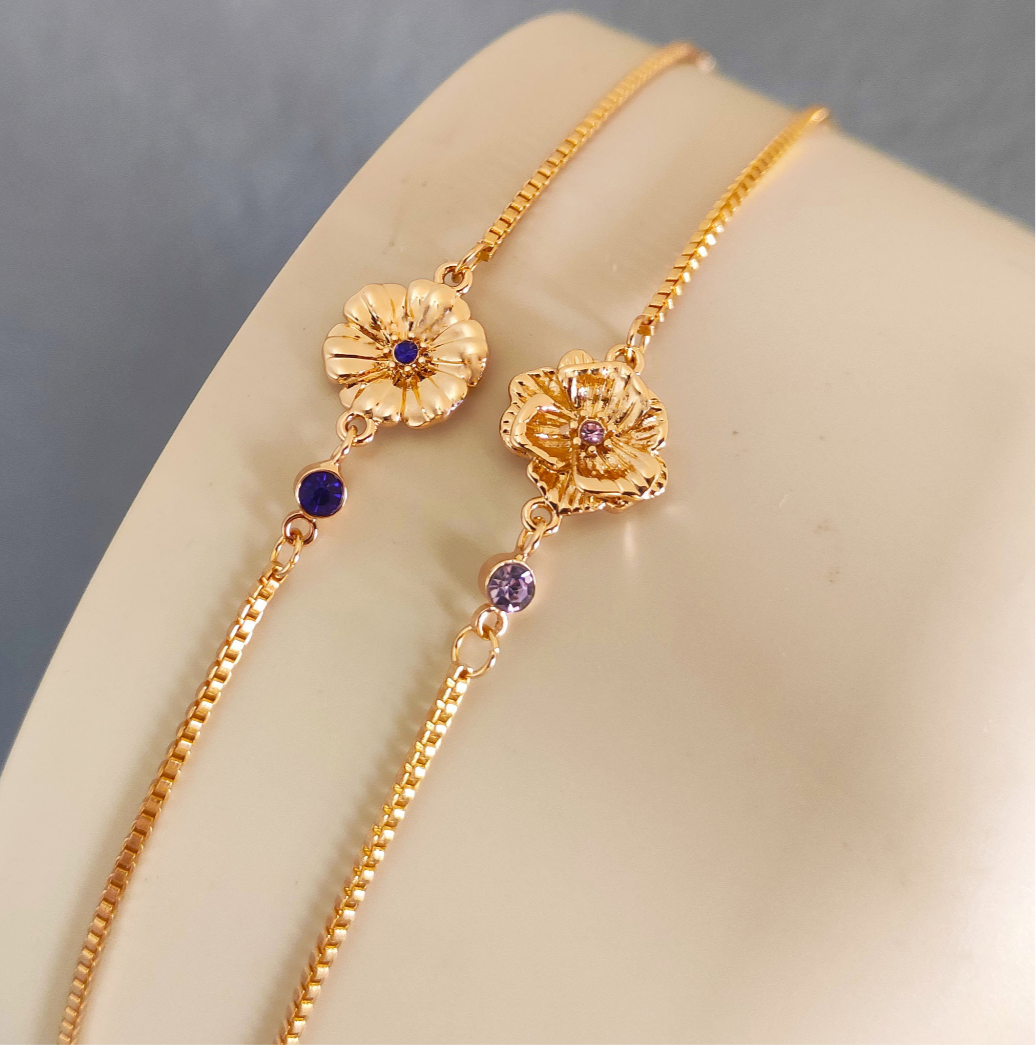 Geburtsblume mit Geburtssteinarmband Gold