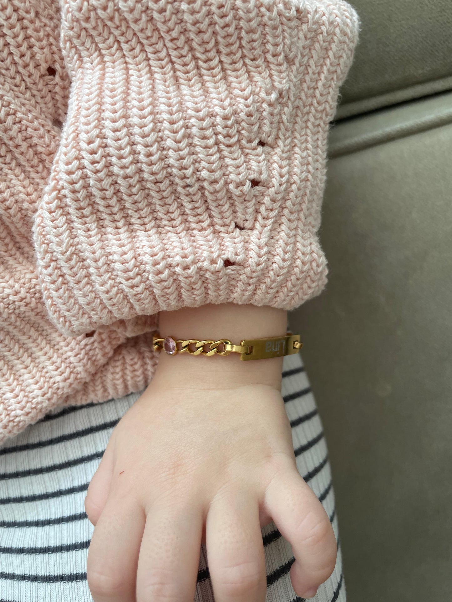 Baby - braccialetto con nome per bambini con pietra portafortuna in oro