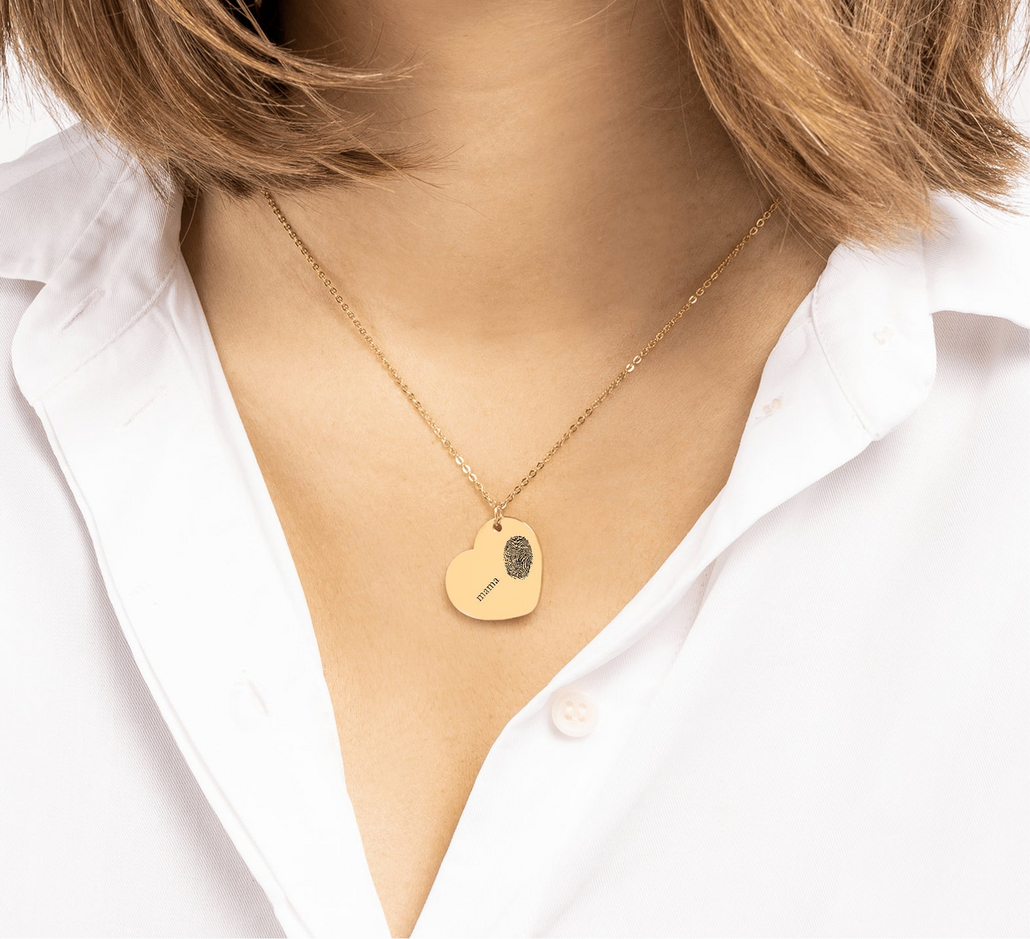 Colar de impressão digital com joias personalizadas de coração com nome ou data - prata - rosa - ouro