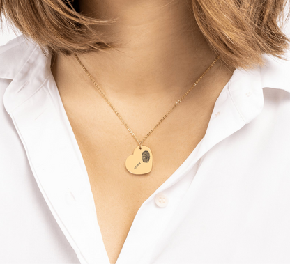 Colar de impressão digital com joias personalizadas de coração com nome ou data - prata - rosa - ouro