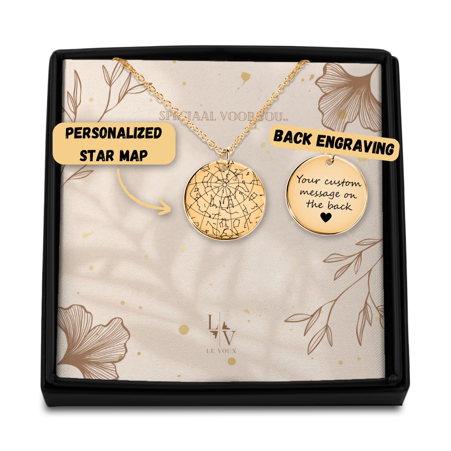 Colar de mapa estelar com sua joia estrela de data - prata - ouro - ouro rosa