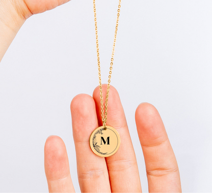 Colar com letras iniciais gravada joia personalizada flor - prata - ouro rosa - ouro