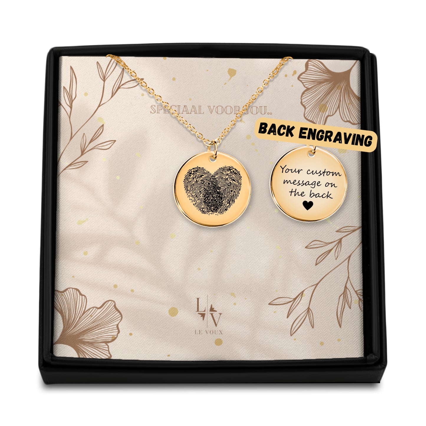 Colar com impressão digital coração gravado em moeda com corrente de joias personalizadas - prata - ouro rosa - ouro