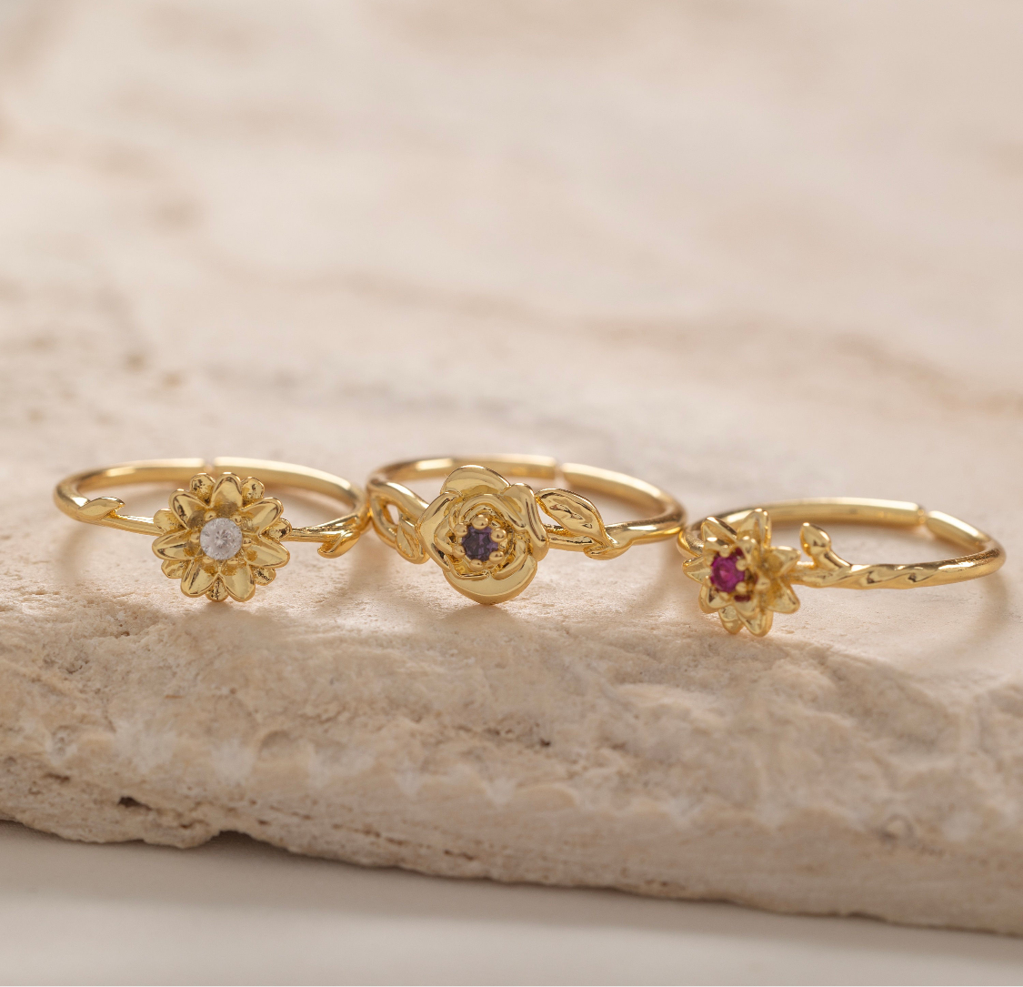 Bague lait maternel la fleur de naissance-Or 14 carats