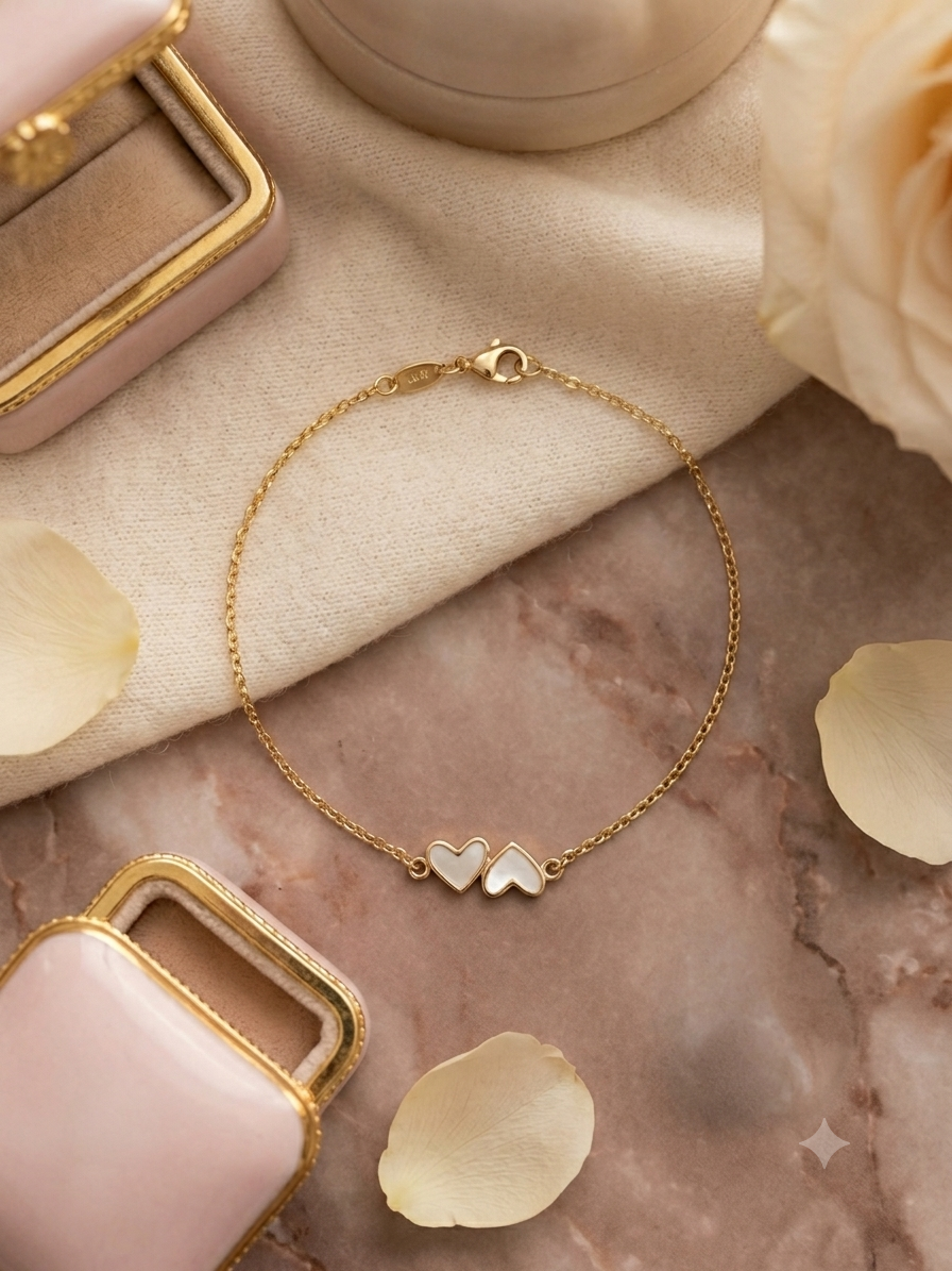Moedermelk armband Noé twin rond of hartje (14 karaat) goud