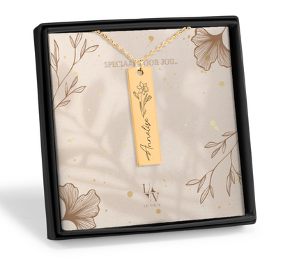 Fiore nascita con nome e testo collana personalizzata gioielli birthflower - argento - rosa - oro
