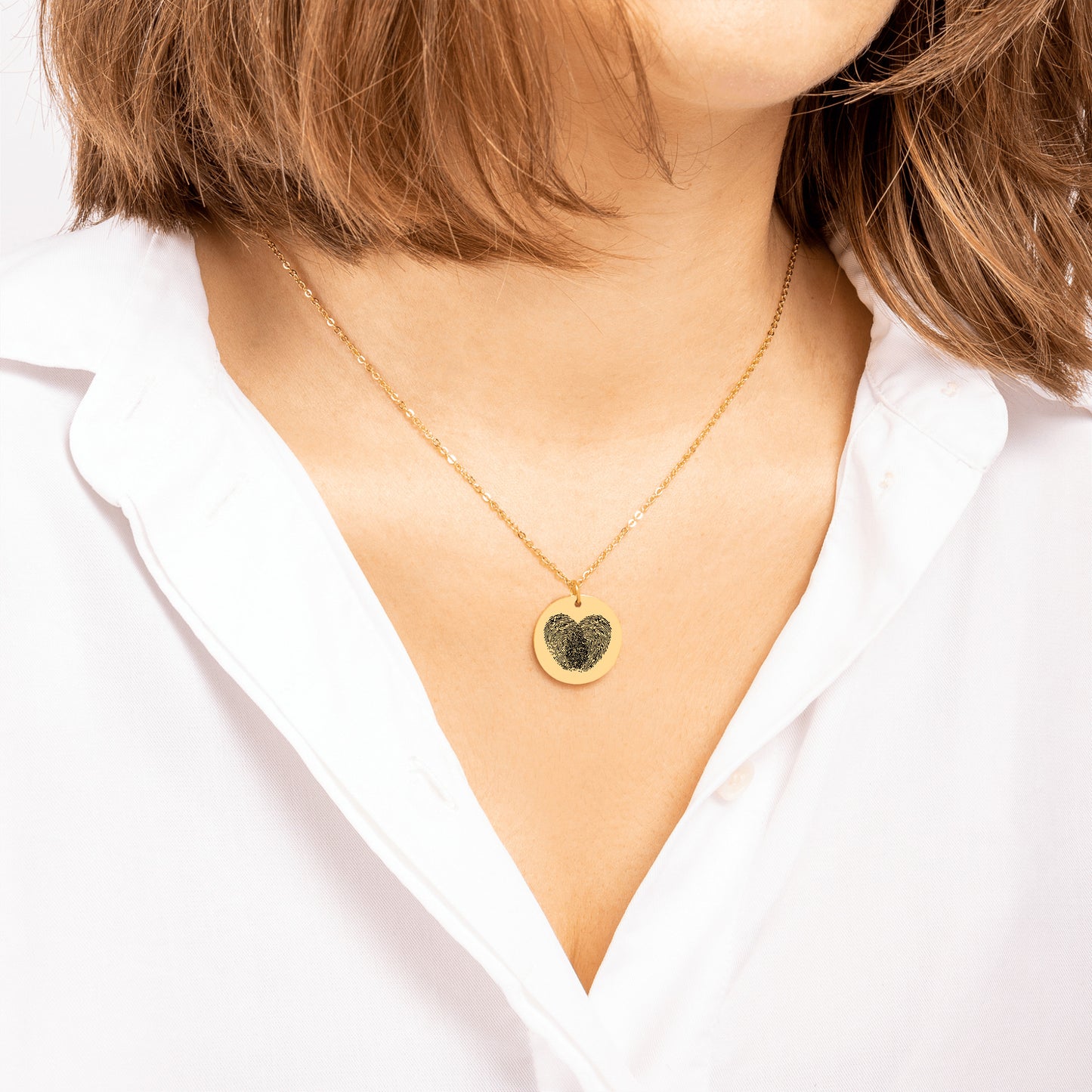 Colar com impressão digital coração gravado em moeda com corrente de joias personalizadas - prata - ouro rosa - ouro