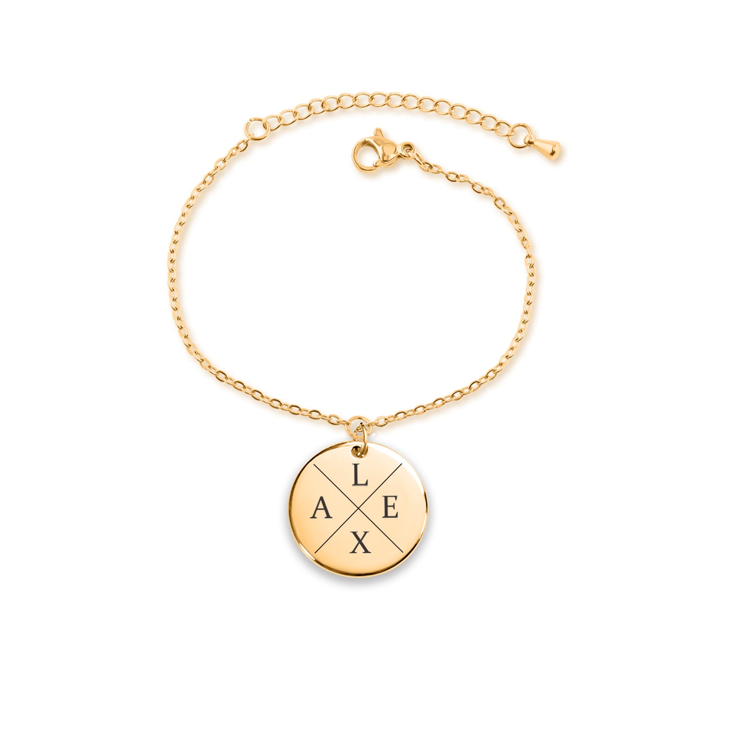 Pulseira moeda com iniciais de letras - prata - ouro rosa - ouro