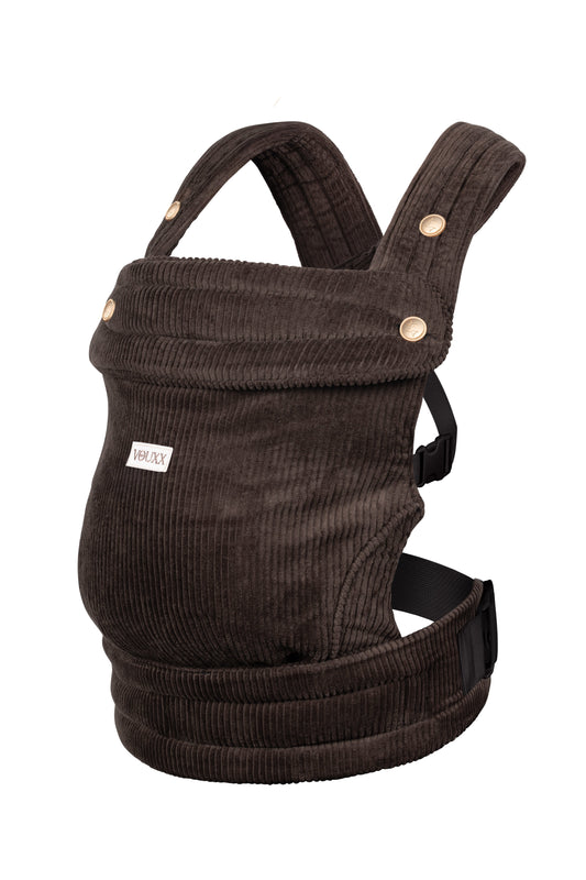 Baby draagzak ergonomisch van rib stof. Kleur bruin en van 100% katoen. Oekotex 100 gecertificeerd. Stijlvol
